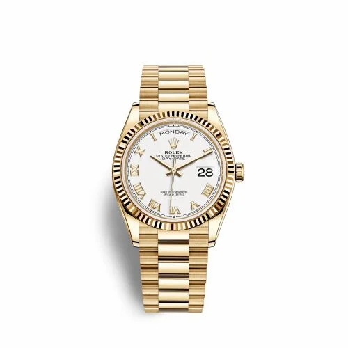 Rolex Day-Date 36 Yellow Gold / Fluted / White - Roman / President 128238-0076 (M128238-0076)